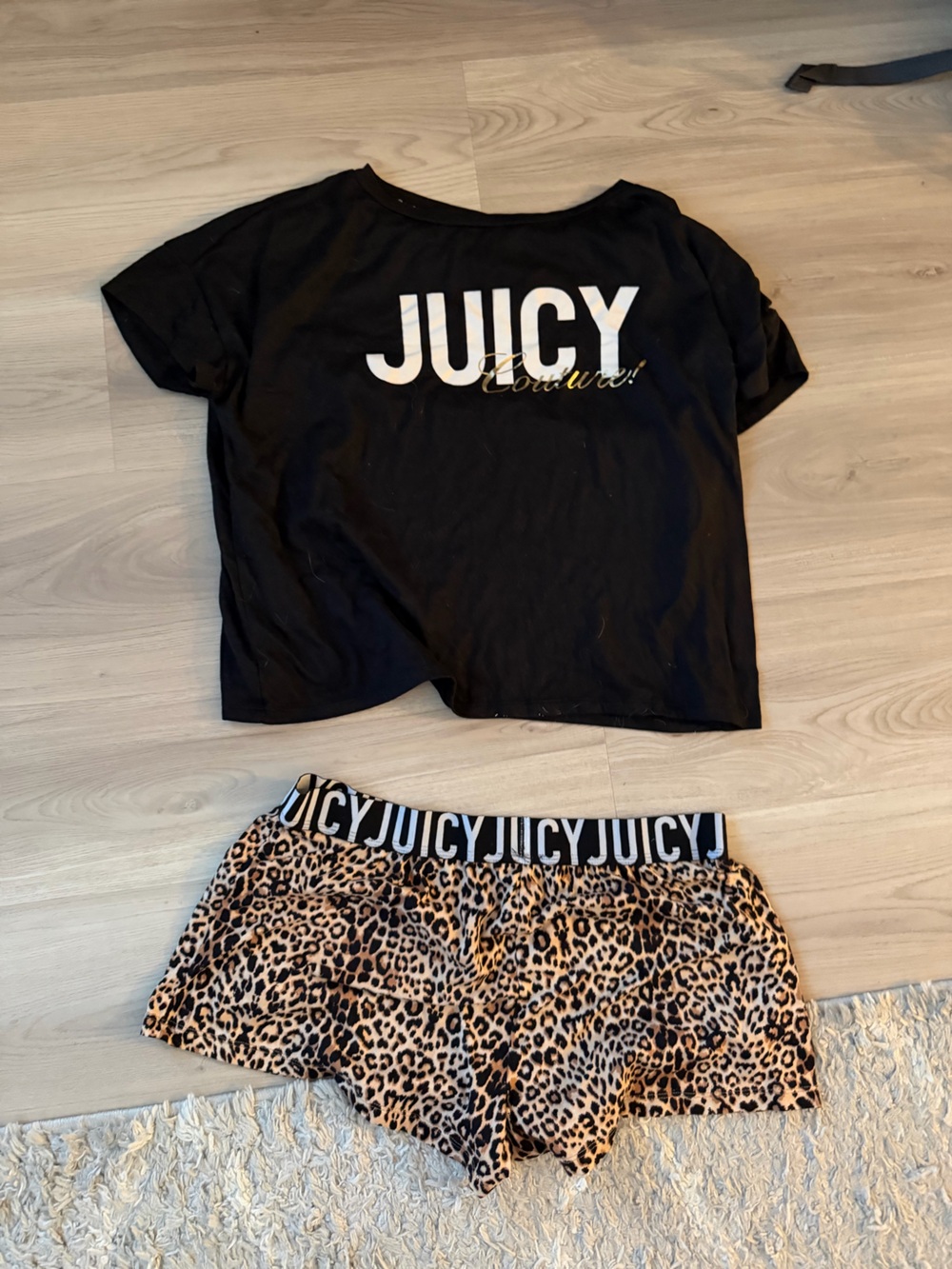 Juicy Couture Black Tee with Leopard Print Shorts